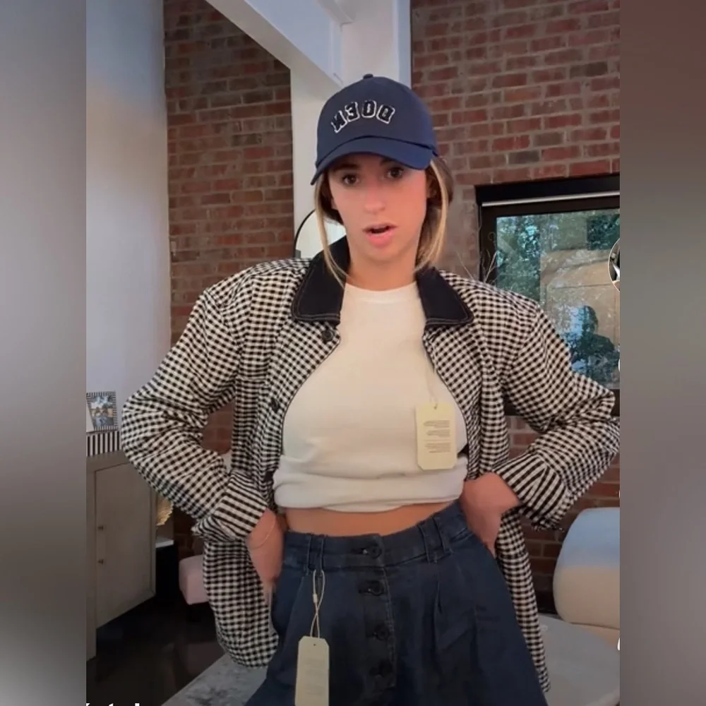 GAP x Doen Gingham Denim Jacket Pascual Blue White Black Size Small S - Picture 4 of 15